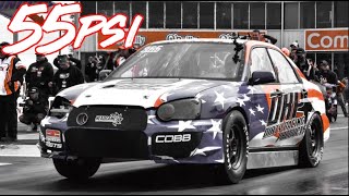 1100HP Subaru WRX on 55psi Slamming Gears - 8 Second Subaru!