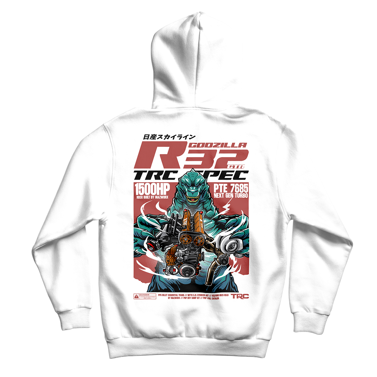 TRC RB30 'Godzilla' Engine Premium White Hoodie